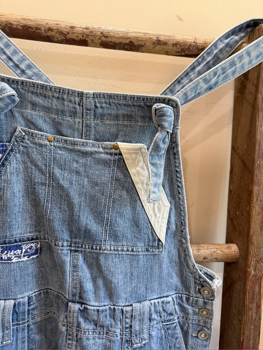 Pilcro Patchwork Light Blue Denim Overalls - Picture 2 of 6